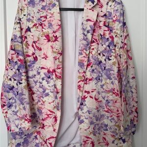 Express Floral Open-Front Blazer in Cream, Lavender & Pink